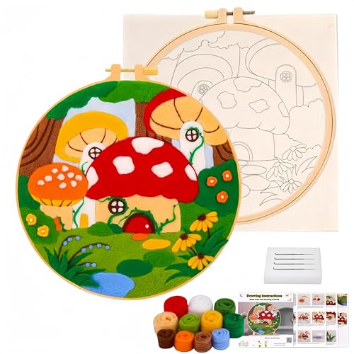 Wonafa Needle Felt Starter Set,Wool Needle Felt Starter Kit, Beginner Needles Felts Kit (Mushroom Forest) - color: Mushroom Forest