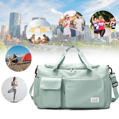 Suruid Gym Bag with Shoe Compartment, Sports Duffle Bag for Women, LGreen - color: Light Green