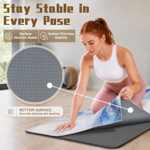 Yoga Mat Towel, Hot Yoga Towel High-Definition Pattern, Machine Washable with Ultra-Absorbent Yoga Towels for Hot Yoga Non Slip for Fitness, Exercise, Pilates, 72 x 27 in, Blue Ripples - color: Blue Ripples
