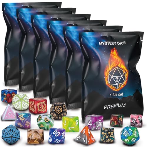 QMAY Mystery Dice Set – 42 Pcs Acrylic Polyhedral Dice + 6 Pcs Velvet Bag - style: 6 bags Mystery Dice