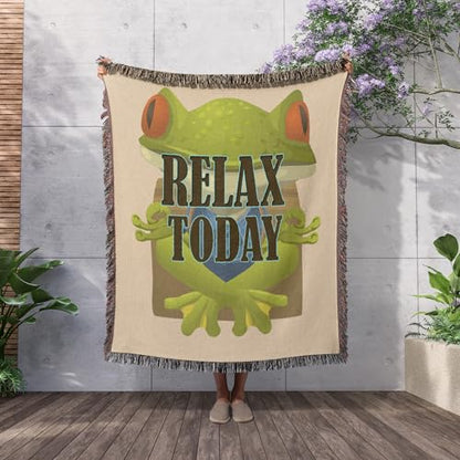 3dRose Relax Today. Popular. Frog. Yoga Woven Blanket