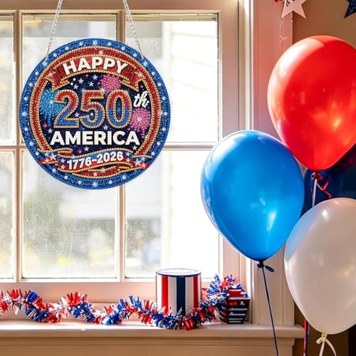 ARPADAMO Hanging Ornament Diamond Art Kits for Adult Anniversary 7.2x7.2in | 5D DIY Special Shaped Crystal Independence Day 250th America Patriotic Diamond Painting Kit,Window Hanging Gift Home Garden - color: DP03973