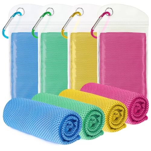 Cooling Towels 4 Pack(40"x12")for Neck and Face, Cooling Neck Wraps for Gym | Sweat wicking, Quick dry, Lightweight, Reusable, Absorbent, Cool Towel for Running, Yoga, Workout, Travel, Climbing - color: Light Blue/Magenta/Orange/Green
