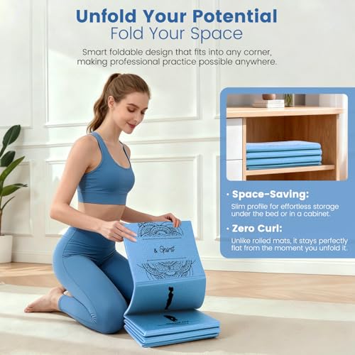 Foldable Non-Slip Yoga Mat and Blocks Set for Women, 9-Pcs Yoga Starter Kit - color: Blue