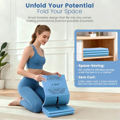 Foldable Non-Slip Yoga Mat and Blocks Set for Women, 9-Pcs Yoga Starter Kit - color: Blue