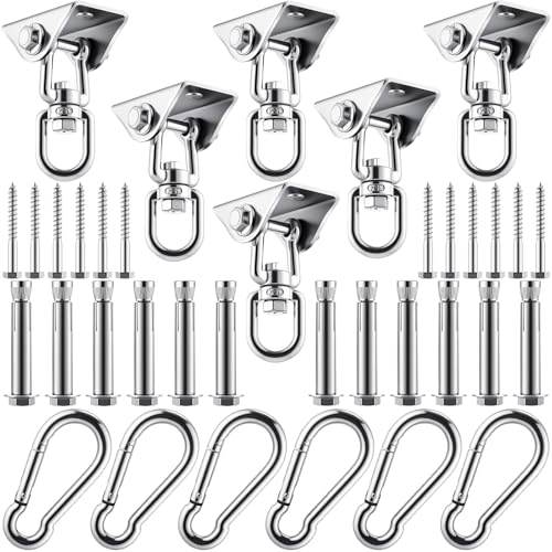 Tandefio 6 Sets of Robust Swing Hangers for Wooden Concrete Set with Hook Screw Bolt Washer 360 Swivel Stainless Steel Swingset Accessory for Porch Patio Yoga Indoor Outdoor, 2000 LB Capacity, Silver