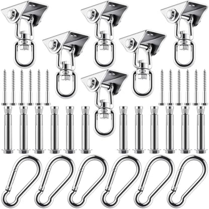 Tandefio 6 Sets of Robust Swing Hangers for Wooden Concrete Set with Hook Screw Bolt Washer 360 Swivel Stainless Steel Swingset Accessory for Porch Patio Yoga Indoor Outdoor, 2000 LB Capacity, Silver