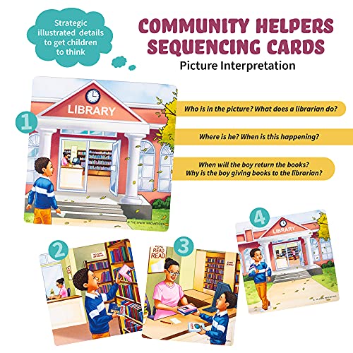 SPARK INNOVATIONS Kids Story Cards Sequence Game Large Storytelling and Sequencing Cards. Community Helper Stories for Sentence Building Educational Picture Card Games - style: Community Helper Themed Sequencing Cards