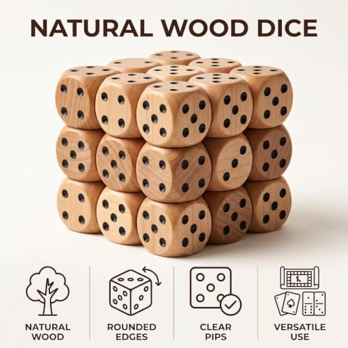 10Pcs Wooden D6 Dice Set, 20mm Round Corner, 6 Sided Gaming Dice for Adults Standard Game Dice
