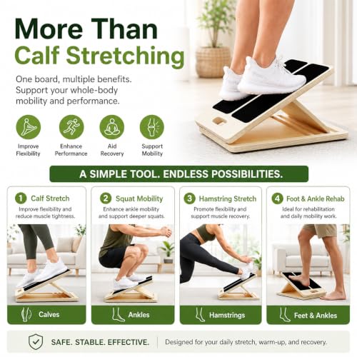 MUCITAGF Portable Wooden Slant Board, 13” Wide Calf Stretch Board, 4 Angles | Adjustable Incline Board, Non-Slip, Ideal for Plantar Fasciitis Relief, Stretching & Squats, Beginner & Rehab Friendly - size: Portable Wide Slant Board (16”L × 13”W)