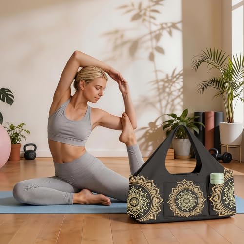 Yoga Mat Bag for Women Men Large Yoga Bag Travel - color: Black Mandala