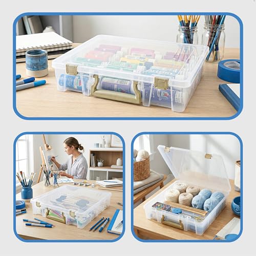 ArtBin Super Satchel 1 Compartment Box Clear Craft Organizer Storage Case - color: Clear & Gold