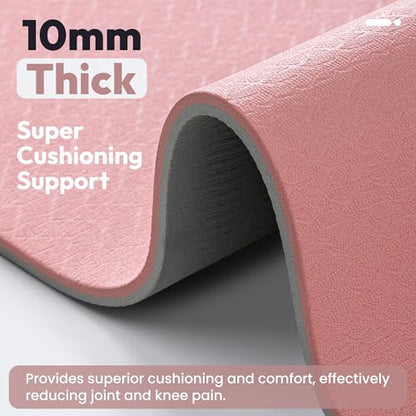 Umineux Non Slip Yoga Mat 72"x24" Exercise & Fitness Mat For Women and Men - color: Parfait Pink & Gray, size: 10MM