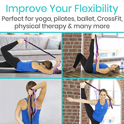 Vive Stretch Strap (75" - 10 Loops) - Leg Stretch Band to Improve Flexibility - Stretching Out Yoga Strap - Exercise and Physical Therapy Belt for Rehab, Pilates and Gymnastics with Guide Book - color: Pink