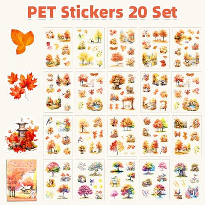 Autumn Filled The Garden Sticker Scrapbooking Supplies for Junk Journal, 20 Sheets PET Stickers - Vintage Journaling Stickers, Ephemera Sticker Book Pre Cut(TZ-009-003) - style: Autumn Filled The Garden