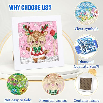 Leixonl Diamond Art Kits for Kids with Framed (7 in) Cartoon Animals DIY Gem Art Painting - Arts & Crafts Gifts for Beginners & Teens (1p-6 in Deer) - color: Deer