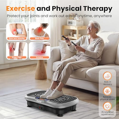 AXV Vibration Plate Fitness Platform Exercise Machine Body Vibrating Board | Curved Design Powerful 200W Bluetooth Oscillating Shake Plate for Lymphatic Drainage Recovery Whole Body Toning With Handles - color: SLIM.SILVER