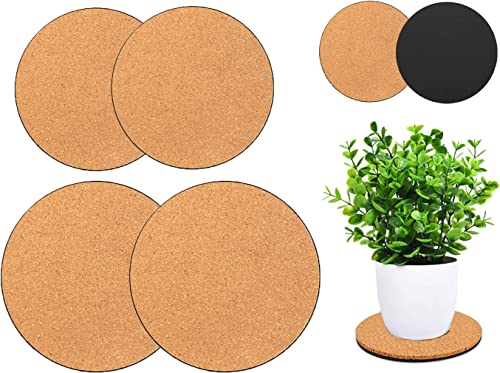 4 Pieces 2 Sizes Cork Plant Coasters, 4/6 Inch Cork Plant Mats, Cork Coaster for Planters, Plant Coasters for House Plants Indoors (Nude & Black) - size: 4-6 Inch
