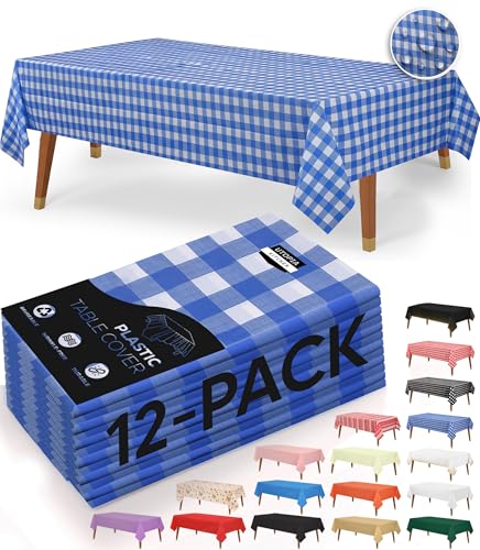 Utopia Kitchen Plastic Table Cloth Disposable [Blue Check, 12 Pack] | Rectangle Tablecloth Waterproof Stain Resistant Party Table Cover - color: Blue Check, size: 54X108 Inch - 12PC