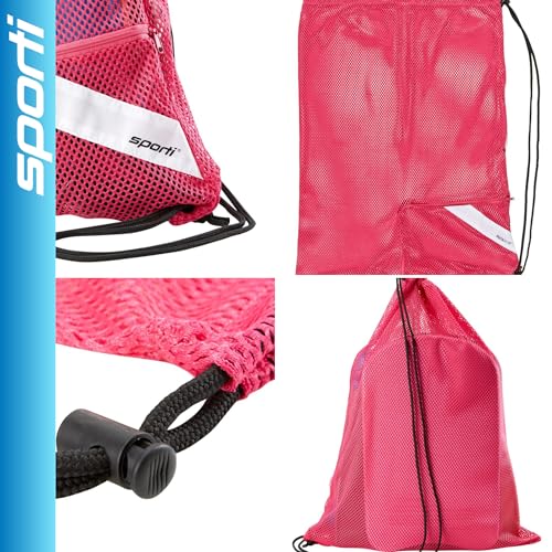 Sporti Mesh Swim Bag Drawstring Backpack, Equipment Bags For Swimmer - color: Hot Pink, style: 2. Mesh Bag With Zipper Pocket