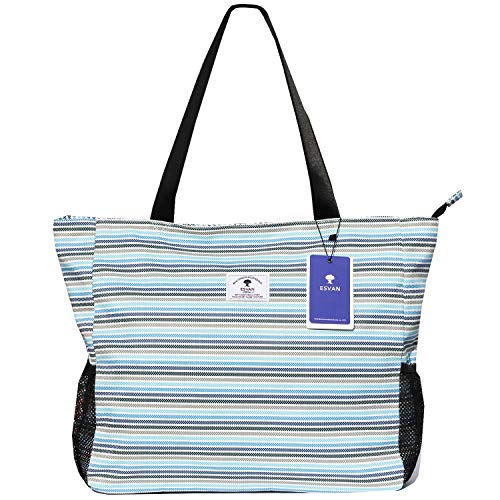 ESVAN LARGE BEACH BAG Water Resistant Lightweight 20 inch Women Oversize Tote Bag for Gym Beach Travel Pool Yoga Nurse - color: W