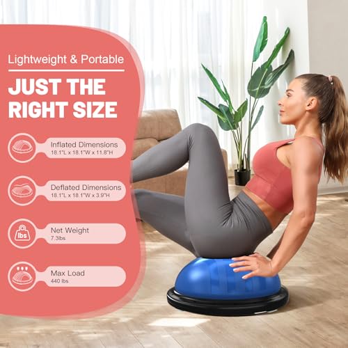 BODYRHYTHM 2 in 1 Balance Ball & Plank Board Trainer with Free iOS/Android App & 4 Free Games for Full Body Workout - Half Exercise Yoga Ball Trainer with 2 Bands & Pump for Strength Training - color: Blue