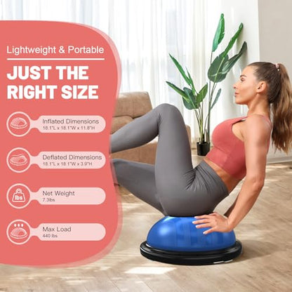 BODYRHYTHM 2 in 1 Balance Ball & Plank Board Trainer with Free iOS/Android App & 4 Free Games for Full Body Workout - Half Exercise Yoga Ball Trainer with 2 Bands & Pump for Strength Training - color: Blue