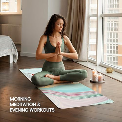 TPE Yoga Mat, 27x72 Inch, 5mm Thick, Non-Slip Surface for Tall People, Pilates, Meditation, Home Workout, Sweat-Resistant - color: Blue