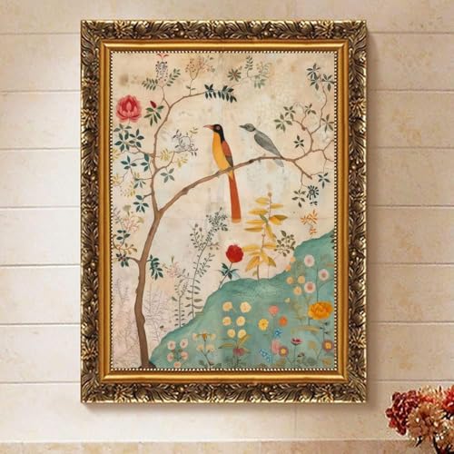Vintage Birds Flowers Paint by Numbers Kit for Adults Canvas, Frameworkless | Easy Adult Paint by Number Kits on Canvas DIY Persian Birds Flowers Painting for Beginners Art by Numbers for Home Wall Decor - color: YH03377
