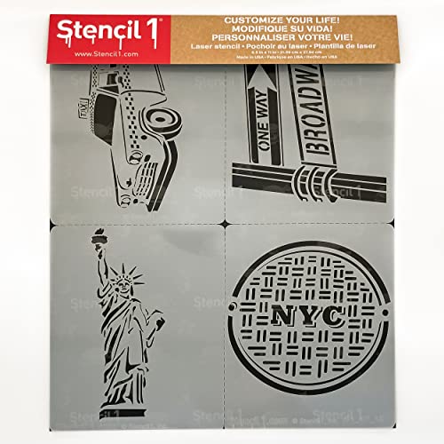 NYC Stencil 4 Pack 8.5" x 11" New York City Landmark Painting | Reusable Mylar DIY Designs for Walls Furniture Canvas Bags Shirts Arts Crafts Taxis Statue of Libery Broadway