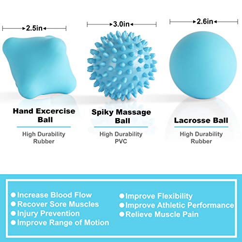 Posture Magic Massage Ball Set for Myofascial Trigger Point Release & Deep Tissue Massage - Set of 6 - Large Foam/Small Foam/Lacrosse/Peanut/Spiky/Hand Exercise Ball (Blue) - color: Blue