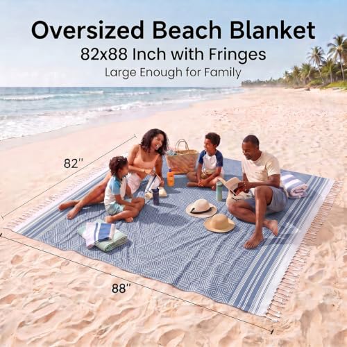 Yongoes Turkish Beach Towel Blanket Oversized 82x88 Blue Boho - color: Blue, size: Extra Large 82"x88"（208x224cm）