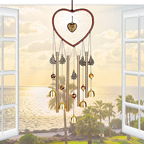 Unique Sweet Heart Dream Catcher Wind Chimes Brass Bell for Outdoor Garden Home Hanging Decoration… - size: Heart-Shaped