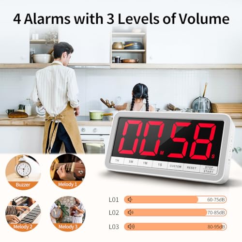 VOCOO Large 7.8" Digital Timer, Magnetic LED Timer for Kitchen & Classroom | USB-C Rechargeable, Up to 99 Hours Count Up & Countdown Timer with 3 Brightness Levels, 4 Alert Modes and 3 Volume Levels - color: White