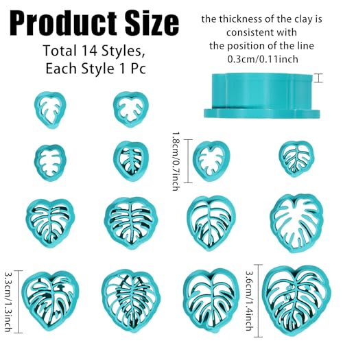 ORIGACH 14 Pcs Monstera Leaves Clay Cutters Set | Leaves Shape Tropical Plants Themed Polymer Clay Cutters for Earring Jewelry Making - style: Monstera Leaves
