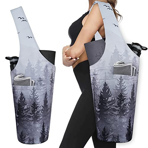 Yoga Mat Bag - Long Tote with Pockets - Holds More Yoga Accessories - Yoga Bag Fit Most Size Mats - Yoga Mat Carrier - color: Cloud Forest