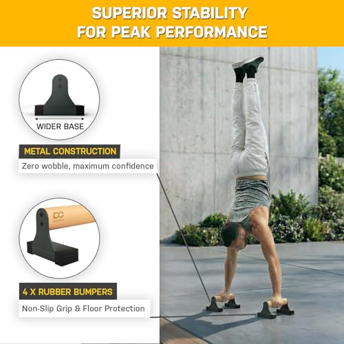 Double Circle Parallettes Push Up Bar with Ergonomic Wooden Handles - Calisthenics Equipment - Non-slip Parallel Bars for Strength Training and Calisthenics - Pushup Handles Parallettes Bars - size: 9 IN