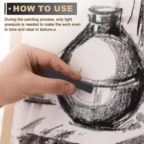 MECCANIXITY Compressed Charcoal Sticks, HB Grade Square Vine Charcoal Sticks Set Art Supplies for Painting Drawing Sketching Shading Artists Beginners(Pack of 6) - style: HB