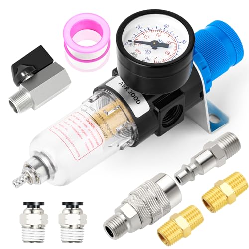 MEANLIN Air Compressor Moisture Filter, AFR2000 Air Line Filter, 1/4" NPT Inlet with 150 PSI Gauge and Valve Shut Off Switch for Air Tools and and Spray Paint Gun - color: Munual Drain, size: 1/4"NPT（AFR2000）