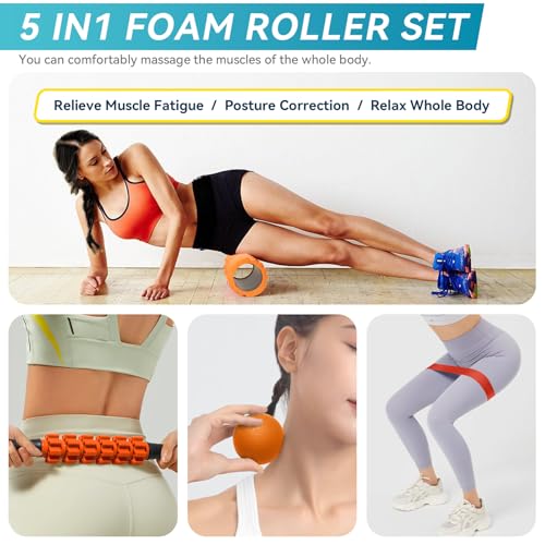 Krightlink 5 in 1 Foam Roller Set Trigger Point Exercise Foam Roller - color: Orange Black