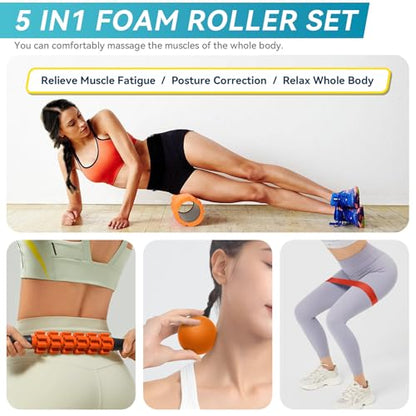 Krightlink 5 in 1 Foam Roller Set Trigger Point Exercise Foam Roller - color: Orange Black