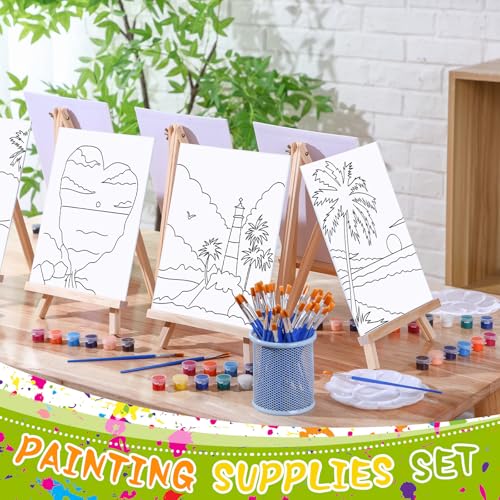 Motipuns 72 Pcs Paint and Sip Kit for Adults 12 Set 8''x10'' Pre Drawn Canvas for Painting with Easels Apron Brushes Palette Printed Canvas Bulk for DIY Birthday Gifts Date Night Party(Seaside Sunset) - style: Seaside Sunset