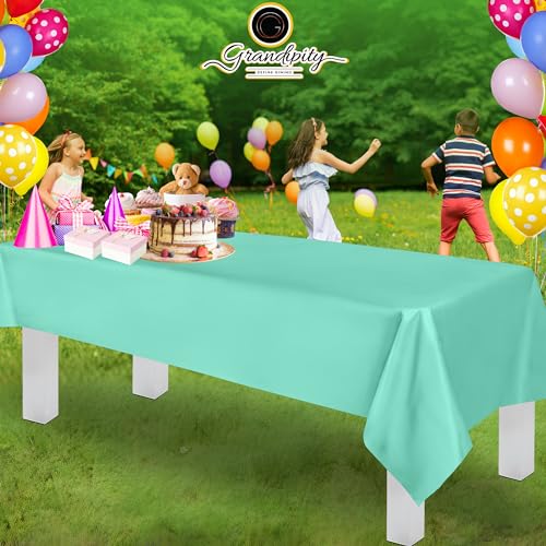 Plastic Table Cloth Disposable 12 Pack 54” x 108” Rectangle | Aqua Plastic table covers, durable disposable tablecloths, fade and tear-resistent table cover for party, event - color: Aqua, size: 54in. x 108in. Rectangle