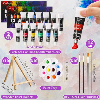 Ctosree 72 Pcs Vivid Sunset Paint and Sip Kit for Adults 8'' x 10'' Pre Drawn Canvas for Painting DIY Pre Printed Canvas for Party Favor Acrylic Painting Kit Wood Easel Brushes Date Night Bulk - style: Vivid Sunset