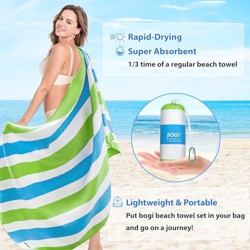 BOGI Microfiber Beach Towel Set for Travel Bath Beach Swim Gym Yoga（XL 79''x35.5''） - color: Green & Blue, size: XL:79"x35.5" with 16"x16"