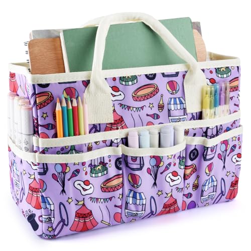 Craft Organizer Tote Bag with Multiple Pockets,Scrapbooking Art Storage | Portable Travel Containers for Caddy,Art and Craft Sewing Bag,Daily Use and Office Supplies Storage.Purple Circus - color: Purple Circus