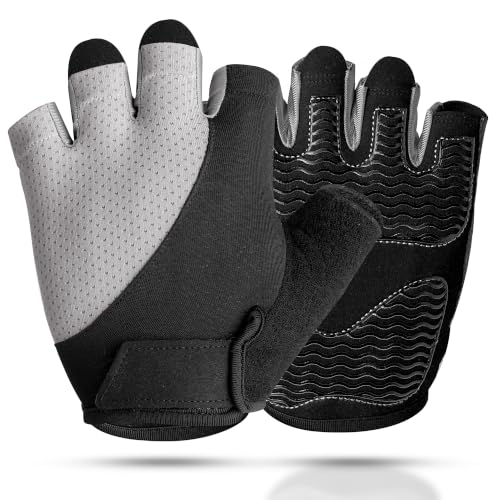 sunnex Workout Gloves for Women - Breathable Weight Lifting Gloves with Non-Slip Silicone Padding, Fingerless Gym Gloves for Cycling, Rowing, Pull Ups & Training (4 Sizes) - color: JS-GREY, size: Small
