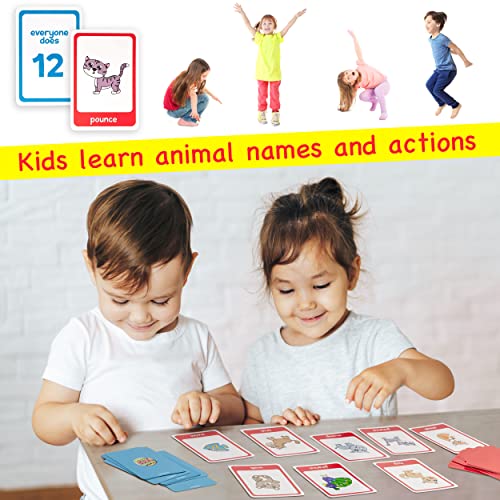 Animal Movement Cards for Kids, Active Games, 20 Animals, 52 Cards | Snap, Matching & Go Fish Game Modes, Gross Motor Activity, Indoor Outdoor, Classroom PE Homeschool, Toddler Exercise Cards - style: Animal Movement Cards