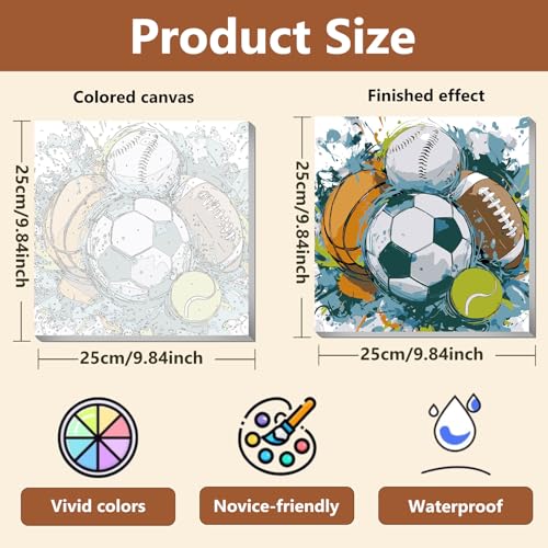 Reivworl Framed Ball Sports Paint by Numbers Kit for Adults Beginner 10×10 inch - color: 14-Ball
