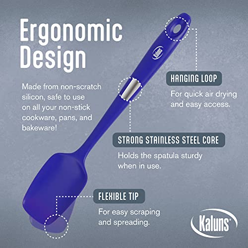 Kaluns Silicone Spatula Set, 4 Rubber Spatulas 600°F Heat Resistant, Nonstick Seamless Design with Stainless Steel Core, Dishwasher Safe, BPA free, Bonus Tongs Included - color: 4 Pcs + Tongs Blue
